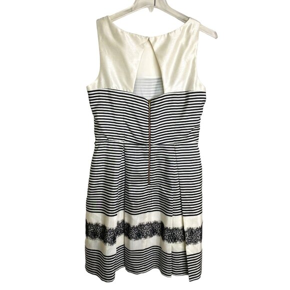 Julian Taylor Cream and Black Stripe Back Cut Out Dress Size 14 Whimsical Church - Picture 2 of 15
